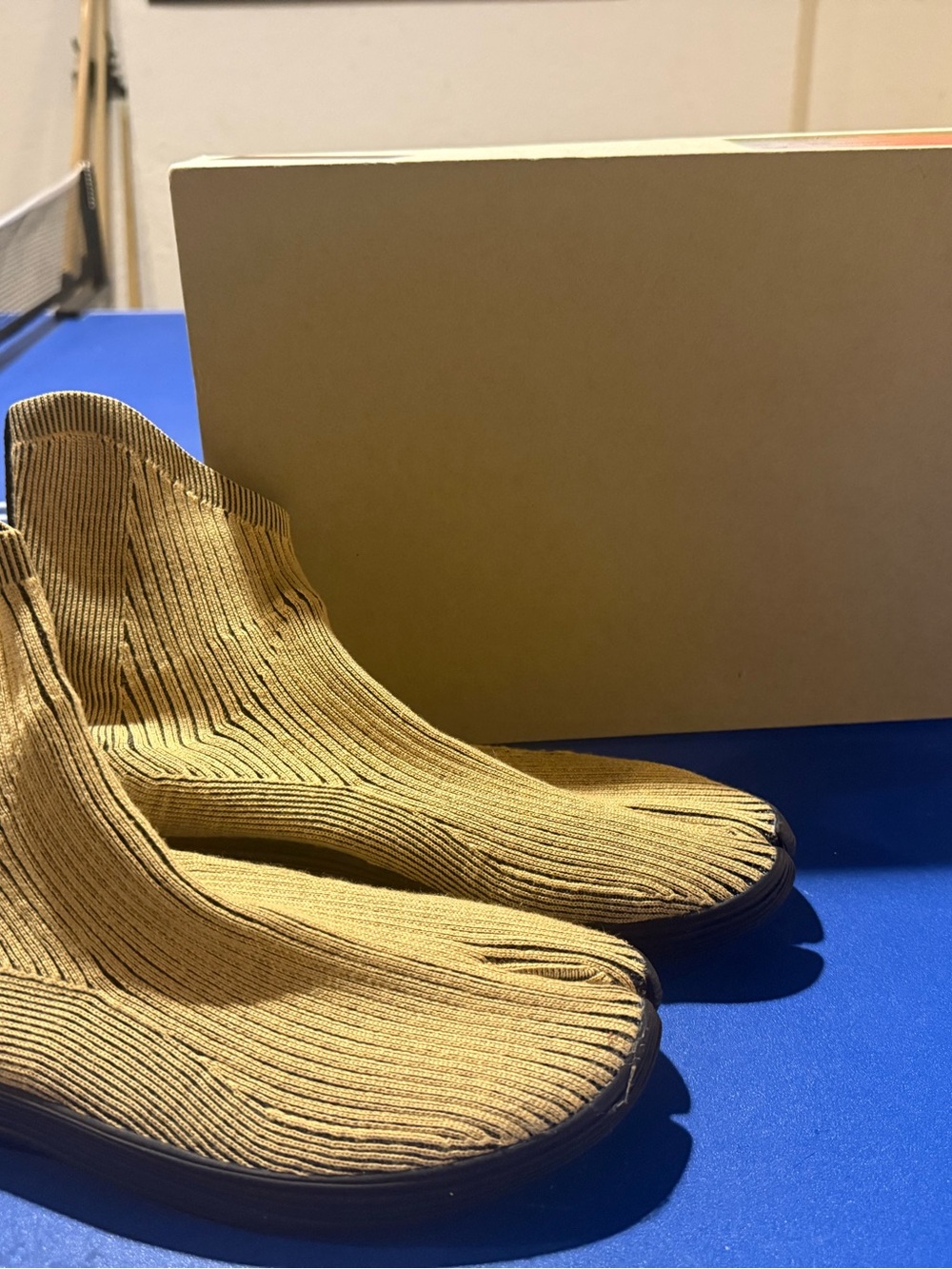 Men's Ribbed Sock-Style Casual Shoes in Mustard